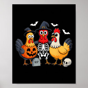 Halloween Chicken Witch Skeleton Pumpkin Men Women Poster