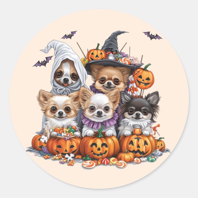 Halloween Chihuahua Dogs Classic Round Sticker (Front)