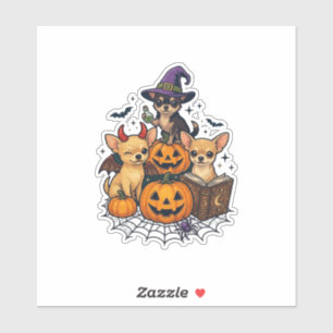 Halloween Chihuahua Dogs Pumpkins Witch Hat Spell