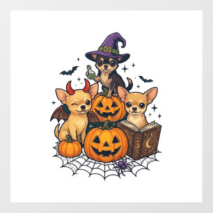 Halloween Chihuahua Dogs Pumpkins Witch Hat Spell