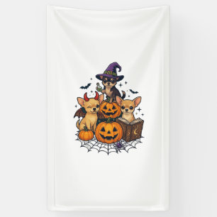 Halloween Chihuahua Dogs Pumpkins Witch Hat Spell  Banner