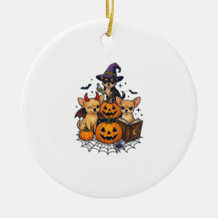 Halloween Chihuahua Dogs Pumpkins Witch Hat Spell Ceramic Tree Decoration