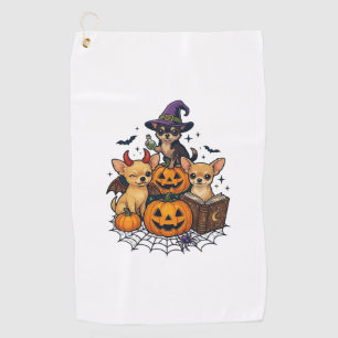 Halloween Chihuahua Dogs Pumpkins Witch Hat Spell  Golf Towel