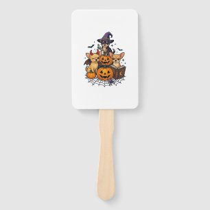 Halloween Chihuahua Dogs Pumpkins Witch Hat Spell Hand Fan