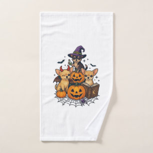 Halloween Chihuahua Dogs Pumpkins Witch Hat Spell Hand Towel