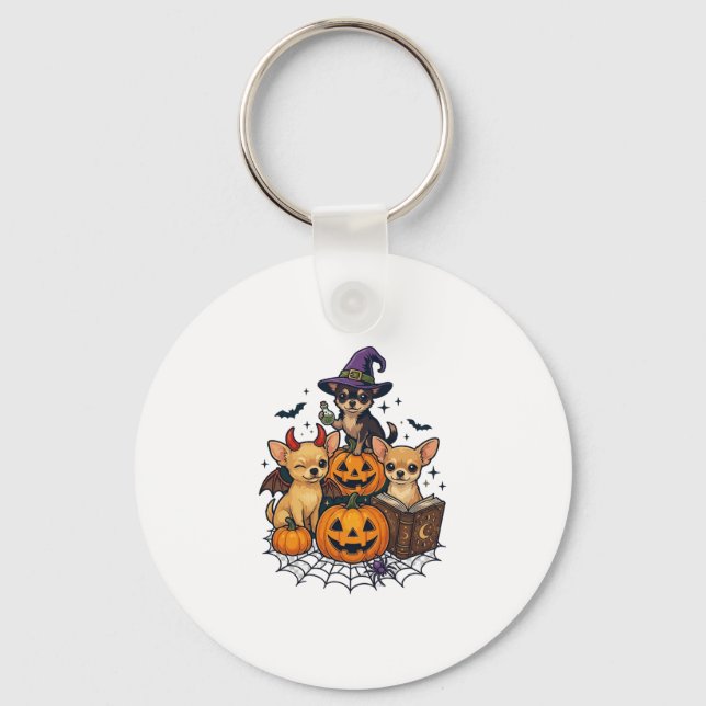 Halloween Chihuahua Dogs Pumpkins Witch Hat Spell  Key Ring (Front)