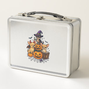 Halloween Chihuahua Dogs Pumpkins Witch Hat Spell Metal Lunch Box