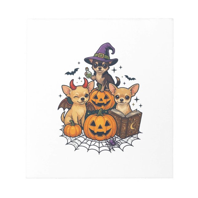 Halloween Chihuahua Dogs Pumpkins Witch Hat Spell  Notepad (Front)