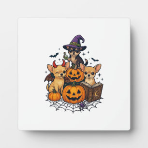 Halloween Chihuahua Dogs Pumpkins Witch Hat Spell Plaque