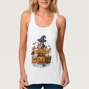 Halloween Chihuahua Dogs Pumpkins Witch Hat Spell  Singlet