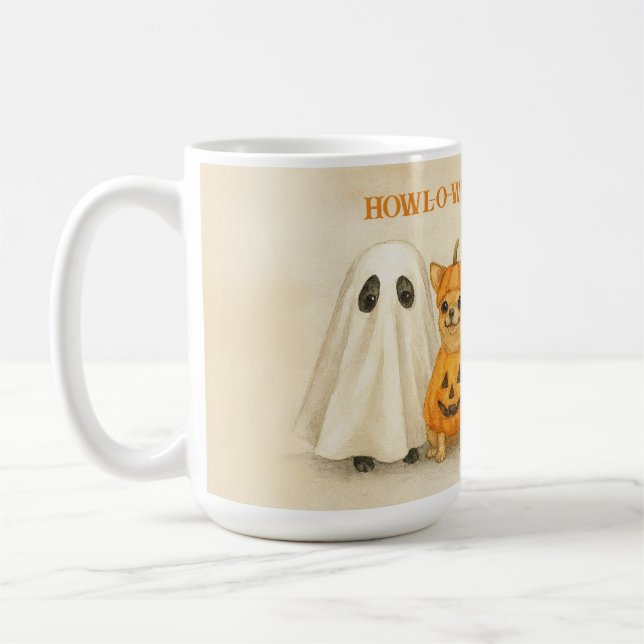 Halloween Chihuahua Mug – Cute Ghost, Pumpkin,  (Left)