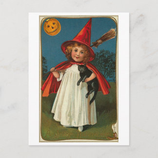Halloween Child and Black Cat Postcard