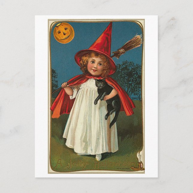 Halloween Child and Black Cat Postcard (Front)