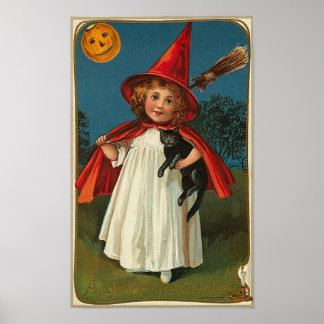 Halloween Child and Black Cat Poster