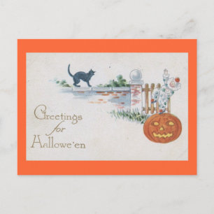 Halloween Child Clown Pumpkin Vintage Postcard