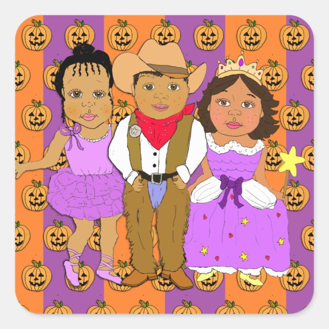 Halloween Children in Costumes Square Sticker (Front)