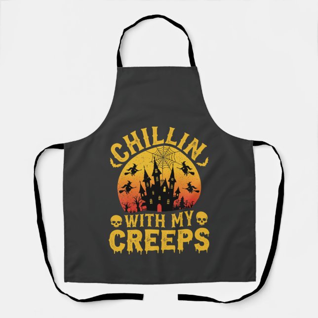 Halloween Chillin With My Creeps Haunted Castle De Apron (Front)