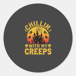 Halloween Chillin With My Creeps Haunted Castle De Classic Round Sticker