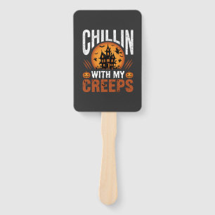 Halloween Chillin With My Creeps Haunted House Des Hand Fan
