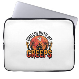 Halloween Chillin With My Creeps Vintage T-Shirt D Laptop Sleeve