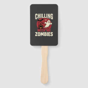 Halloween Chilling With Me Zombies Ghost Design Hand Fan