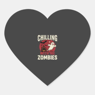 Halloween Chilling With Me Zombies Ghost Design Heart Sticker