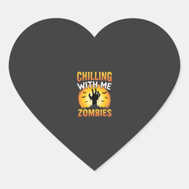 Halloween Chilling With Me Zombies Graphic Heart Sticker (Front)