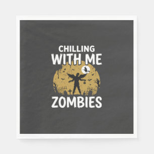 Halloween Chilling With Me Zombies Vintage Graphic Napkin