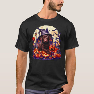 Halloween Chocolate Labrador Dog Witch Hat Jack O  T-Shirt
