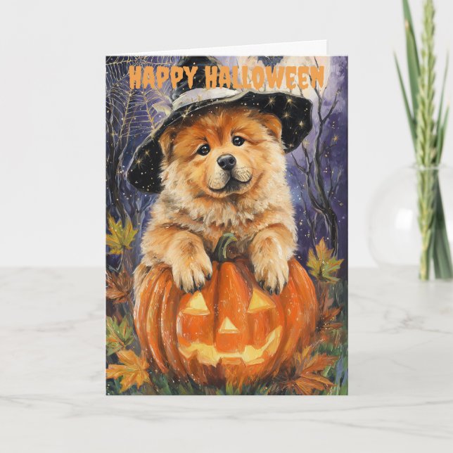Halloween Chow Chow Dog Holiday Card (Front)