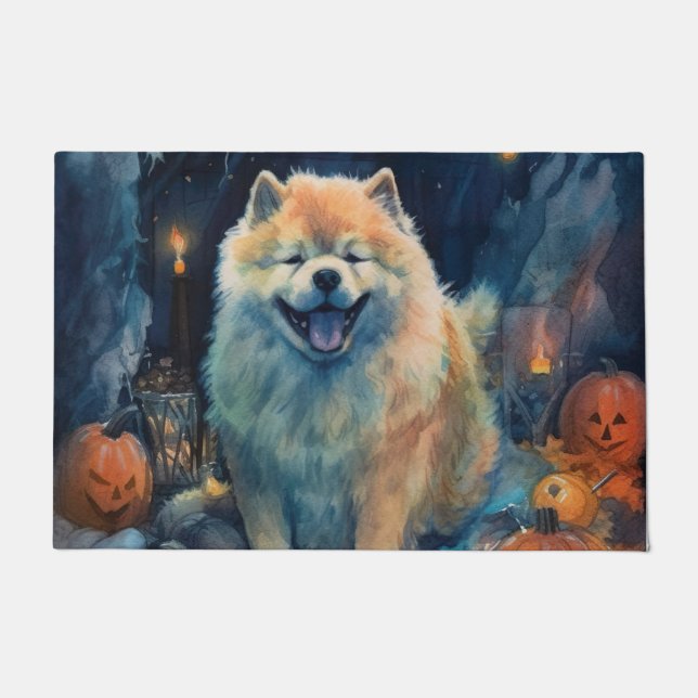 Halloween Chow Chow With Pumpkins Scary  Doormat (Front)