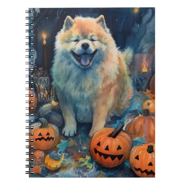 Halloween Chow Chow With Pumpkins Scary  Notebook (Front)