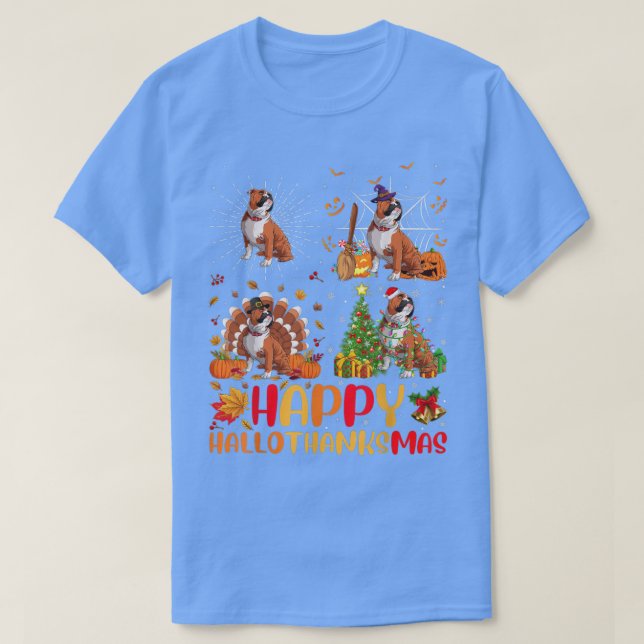 Halloween Christmas Funny English Bulldog Hallotha T-Shirt (Design Front)