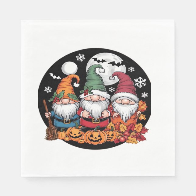 Halloween Christmas Thanksgiving Gnomes Classic T- Napkin (Front)