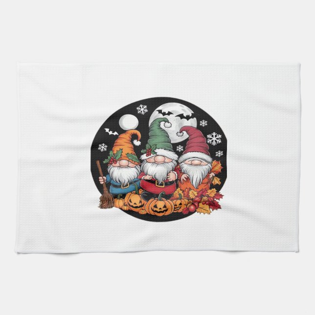 Halloween Christmas Thanksgiving Gnomes Classic T- Tea Towel (Horizontal)