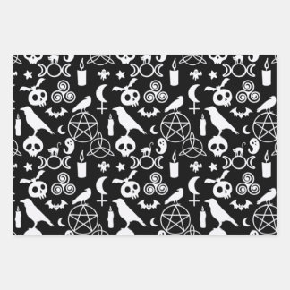 Halloween Christmas Witchy Occult Gothic Pattern  Wrapping Paper Sheet