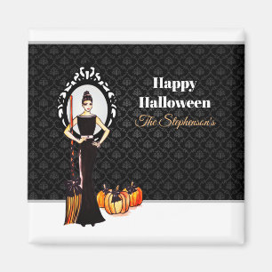 Halloween Classic Elegant Long Black Dress Canvas Magnet