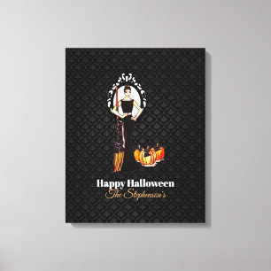 Halloween Classic Elegant Long Black Dress Canvas Print