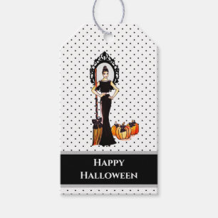 Halloween Classic Elegant Long Black Dress Fashion Gift Tags