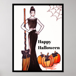 Halloween Classic Elegant Long Black Dress Poster