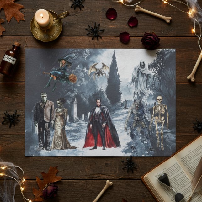 Halloween Classic Monsters Watercolor Tissue Paper (Creator Uploaded)