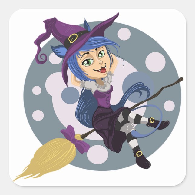Halloween Classic Round Sticker/Cute Witch Square Sticker (Front)