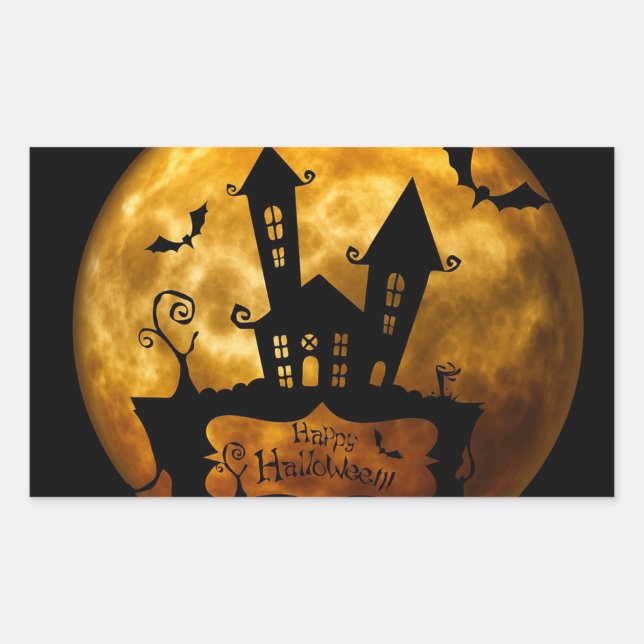 Halloween Classic Round Sticker/Haunted Scene Rectangular Sticker (Front)