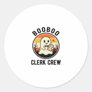 Halloween Clerk BooBoo Ghost Crew Vintage_1 Classic Round Sticker