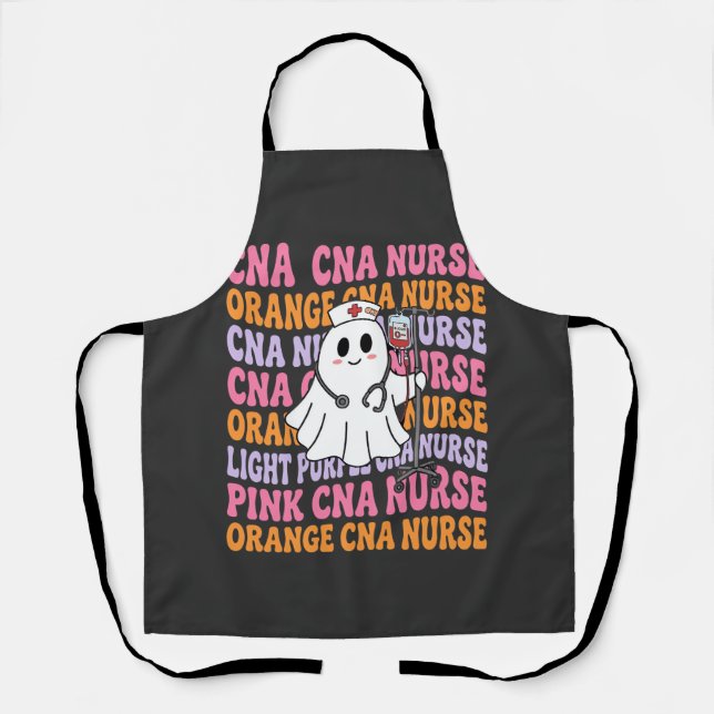 Halloween CNA Nurse Ghost Design Apron (Front)