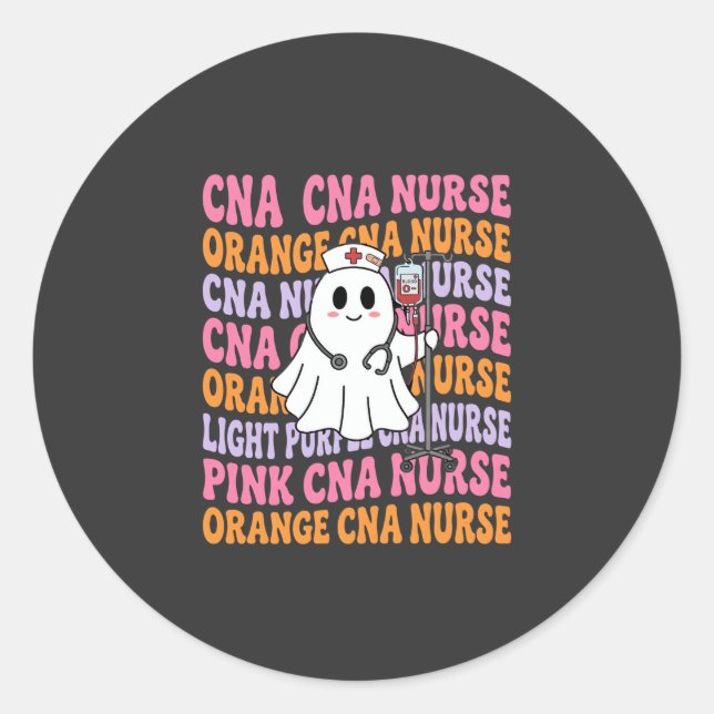Halloween CNA Nurse Ghost Design Classic Round Sticker (Front)