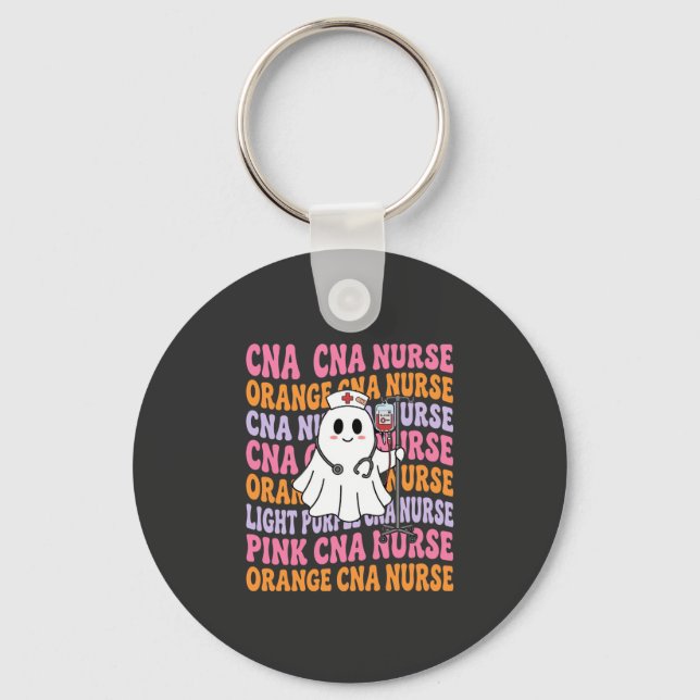 Halloween CNA Nurse Ghost Design Key Ring (Front)