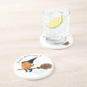 Halloween Coaster Witch Pumpkin Flying Broom