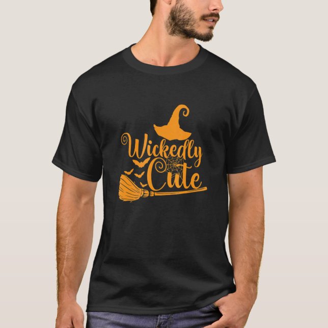 Halloween Cobweb And Witch Wickedly Cute T-Shirt (Front)