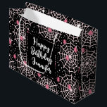 Halloween Cobwebs & Spiders Pattern Birtjday Large Gift Bag<br><div class="desc">Gift bag with a cute seamless pattern with pink spiders and cobwebs.</div>